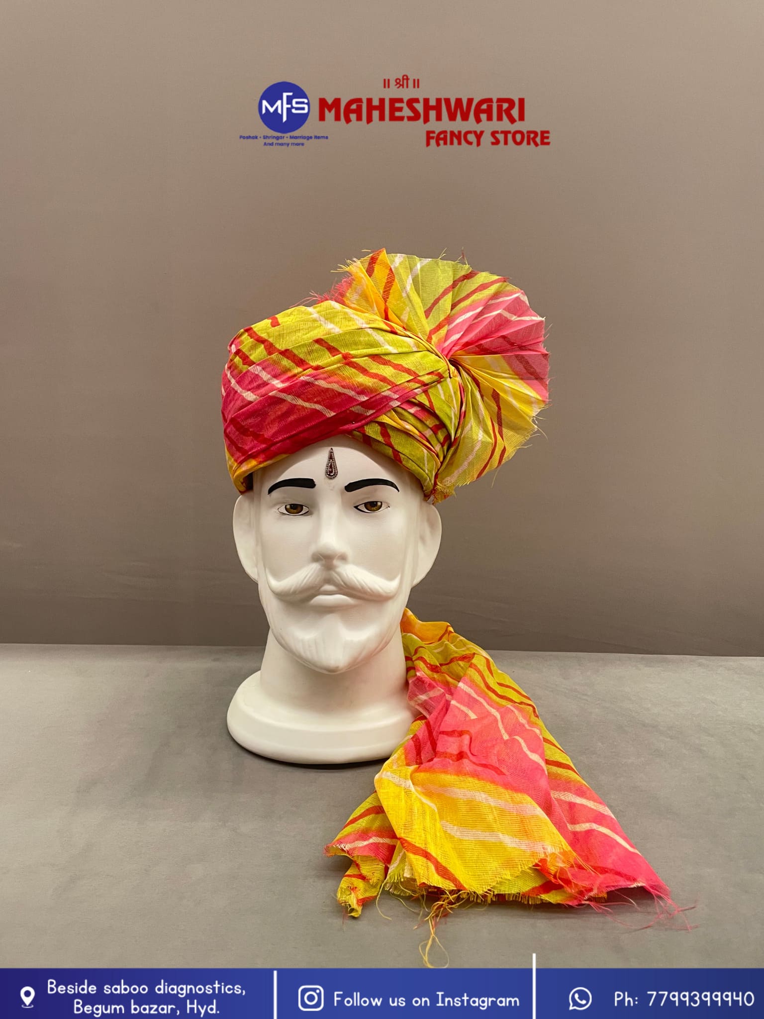 Digital Satrangi Lehariya Barati Pagdi Fabric